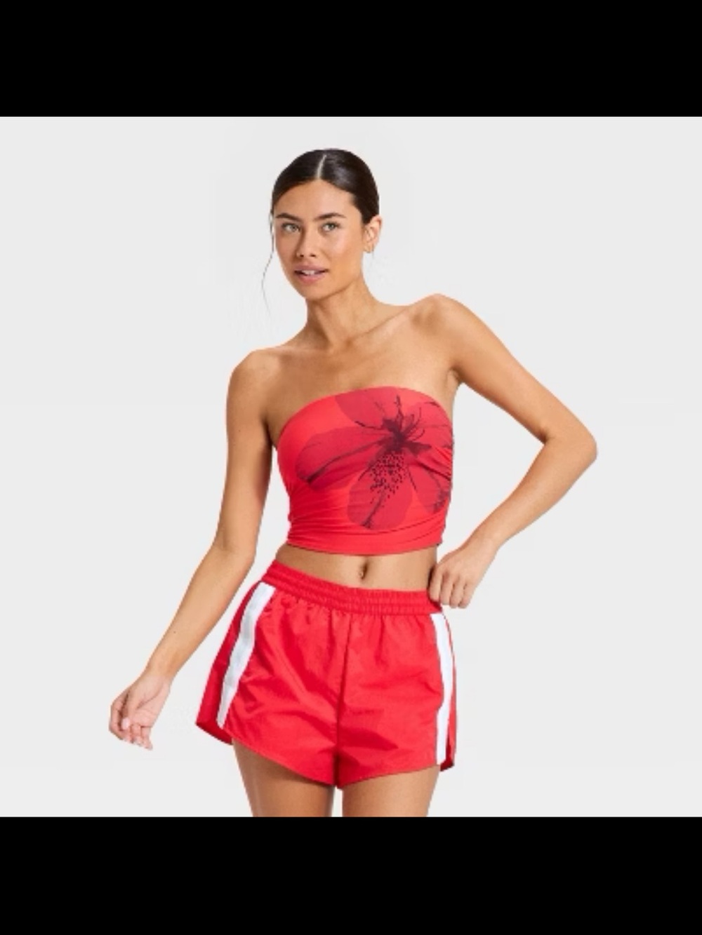 JoyLab Red Floral Strapless Crop Top